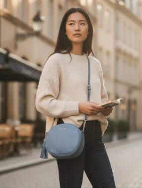 Michael Kors Ginny Pebbled Leather Messenger Shoulder/Crossbody Bag With Tassel